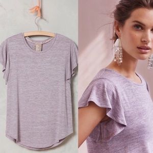 Anthropologie Purple Flutter Sleeve Tee sz M